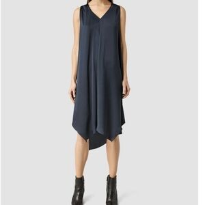 All Saints Blaze Dress Asymmetrical sleeveless black Satin dress Size 0
